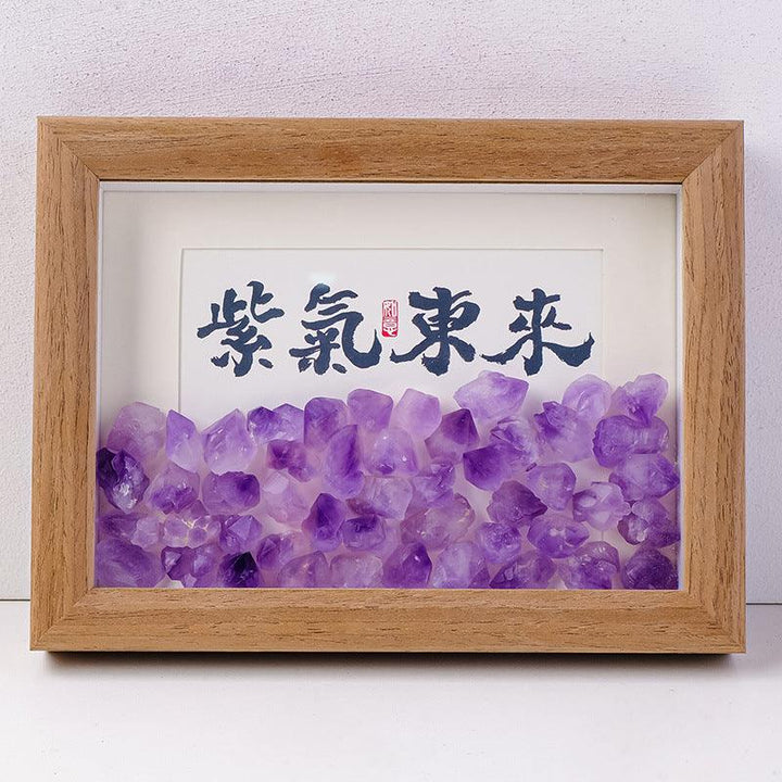 chinese feng shui amethyst crystal frame with calligraphy art