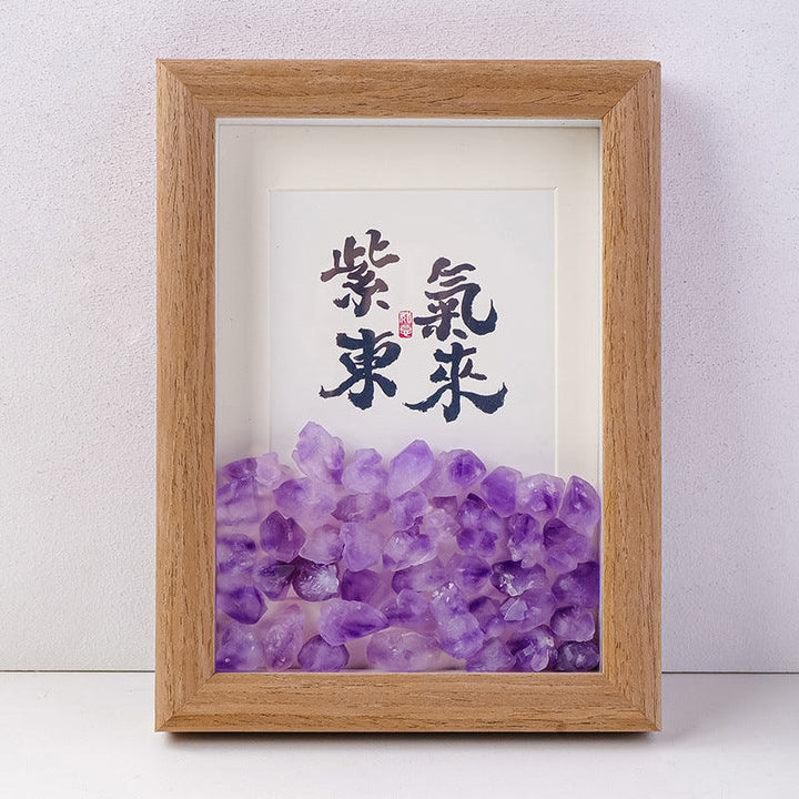 chinese feng shui amethyst crystal frame with calligraphy art