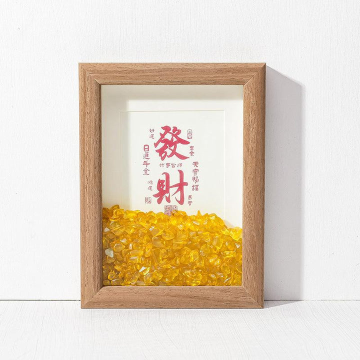 chinese feng shui citrine crystal frame with calligraphy art