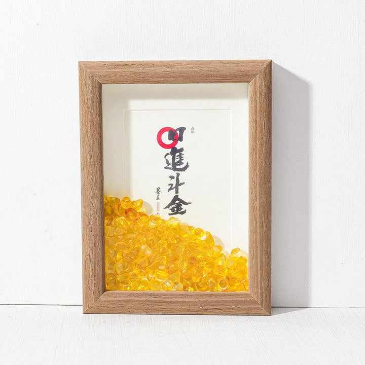 chinese feng shui yuan bao crystal frame with calligraphy art