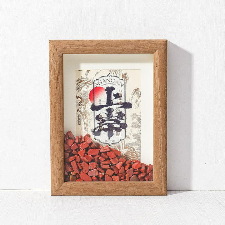 chinese feng shui red agate crystal frame with calligraphy art