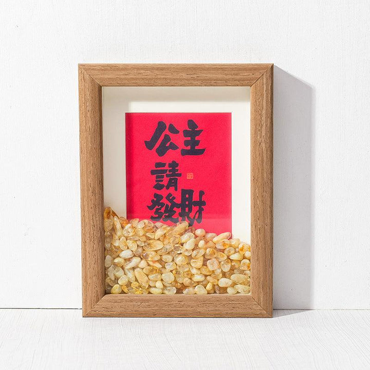 chinese feng shui citrine crystal frame with calligraphy art