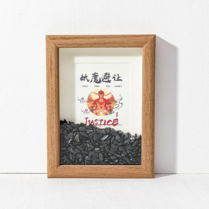 chinese feng shui obsidian crystal frame with calligraphy art