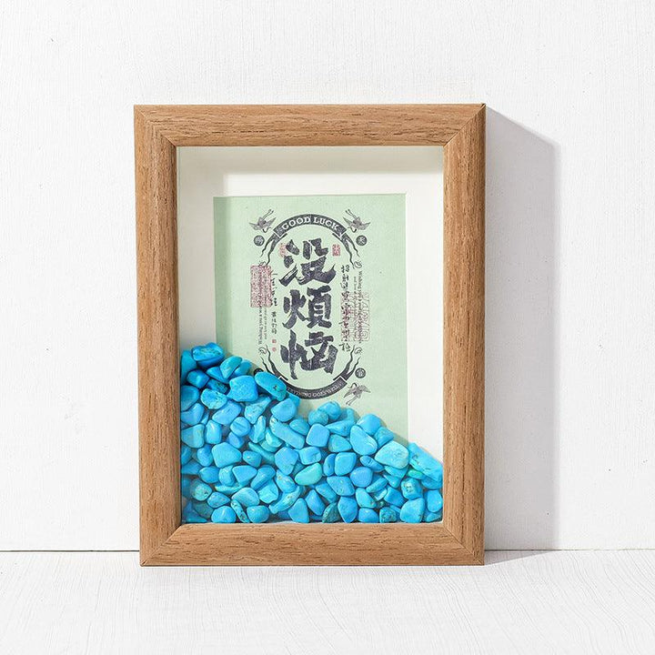 chinese feng shui Blue Turquoise crystal frame with calligraphy art
