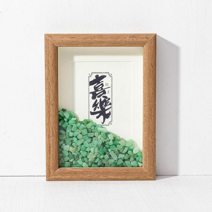 chinese feng shui aventurine crystal frame with calligraphy art