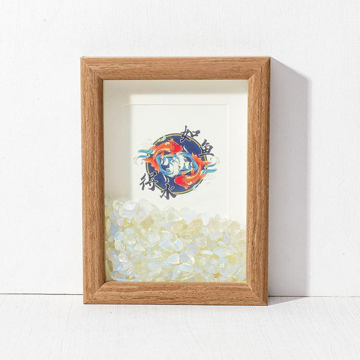 chinese feng shui opal crystal frame with calligraphy art