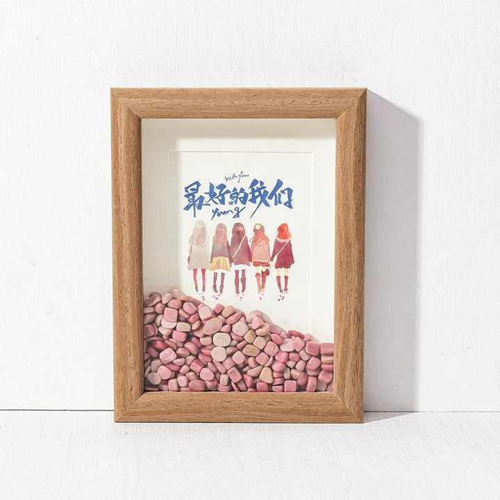 chinese feng shui pink rose crystal frame with calligraphy art
