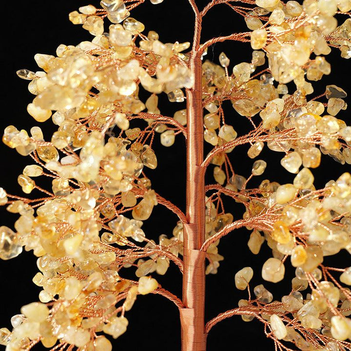details of citrine gemstone bonsai tree with chinese style pot base