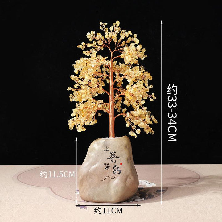 size of citrine gemstone bonsai tree with chinese style pot base