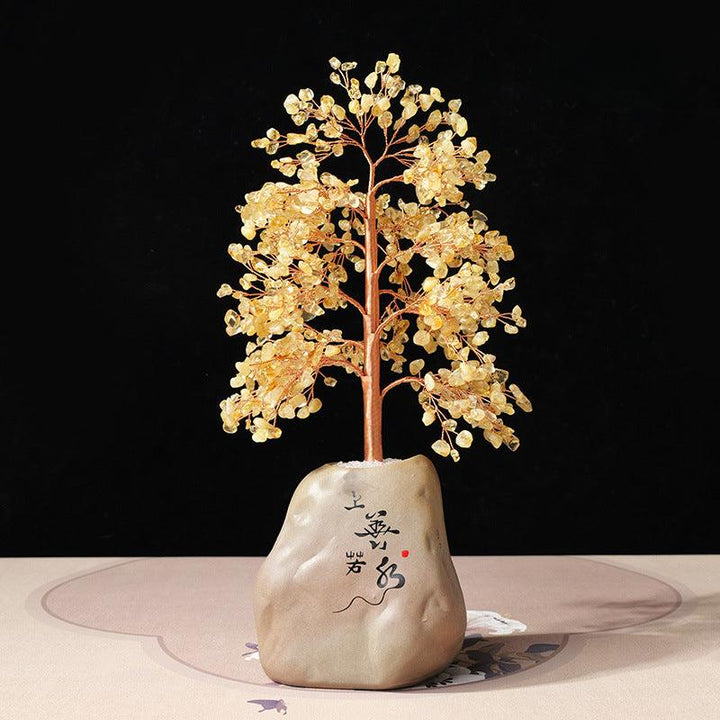 citrine gemstone bonsai tree with chinese style pot base