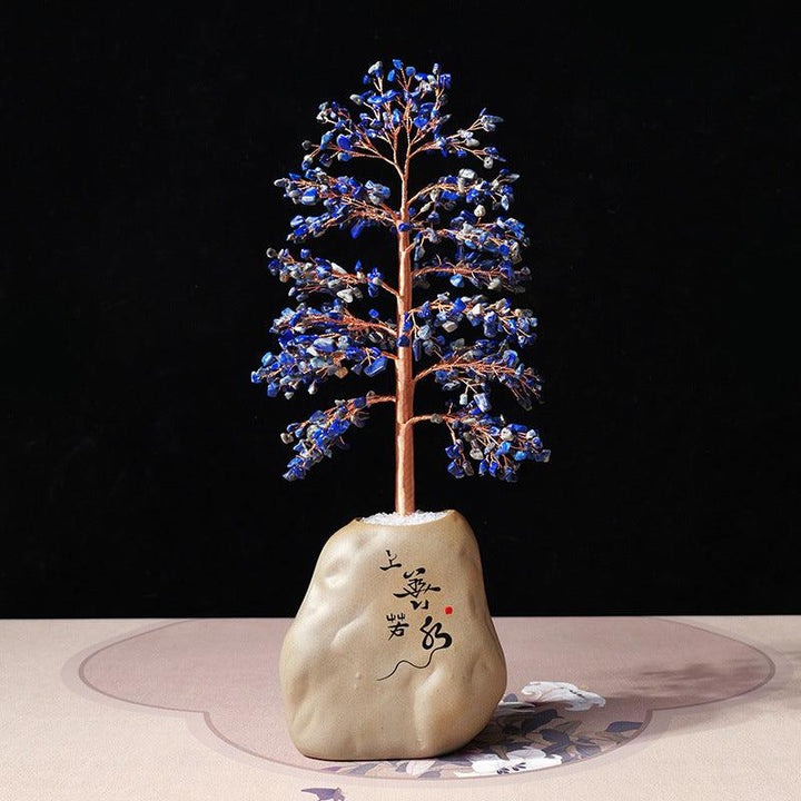 lapis lazuli gemstone bonsai tree with chinese style pot base