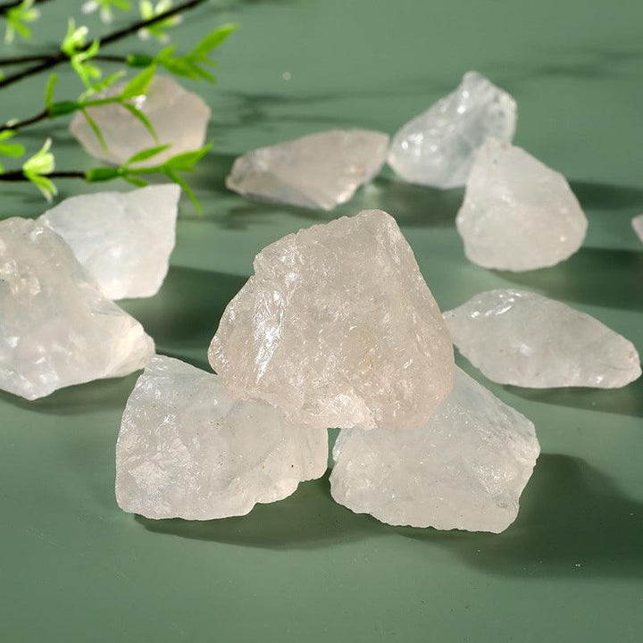 details of clear crystal raw stone aromatherapy incense stone