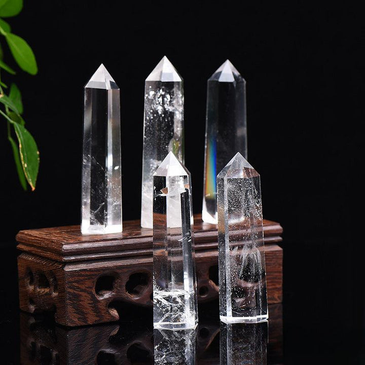details of clear crystal tower feng shui hexagonal crystal raw stone tower
