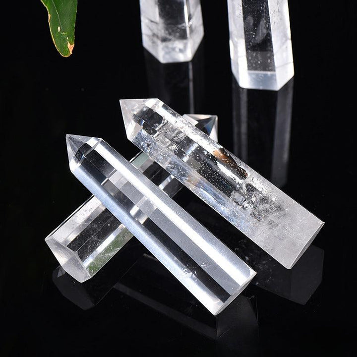 details of clear crystal tower feng shui hexagonal crystal raw stone tower