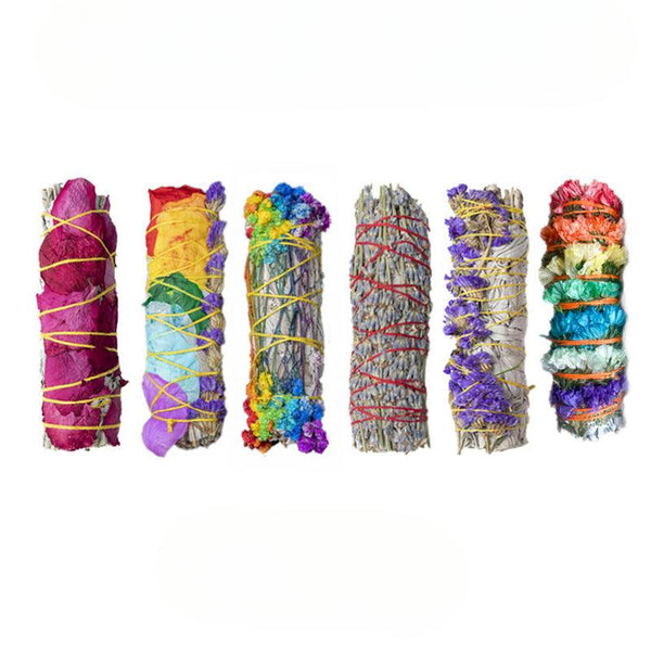 colorful floral petals white sage smudge sticks