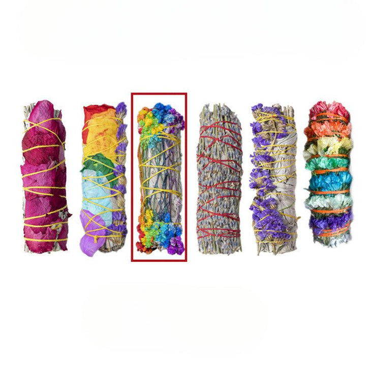 colorful floral petals white sage smudge sticks
