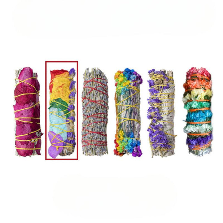 colorful floral petals white sage smudge sticks