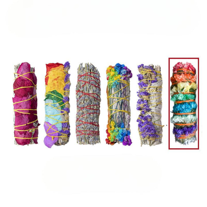 colorful floral petals white sage smudge sticks