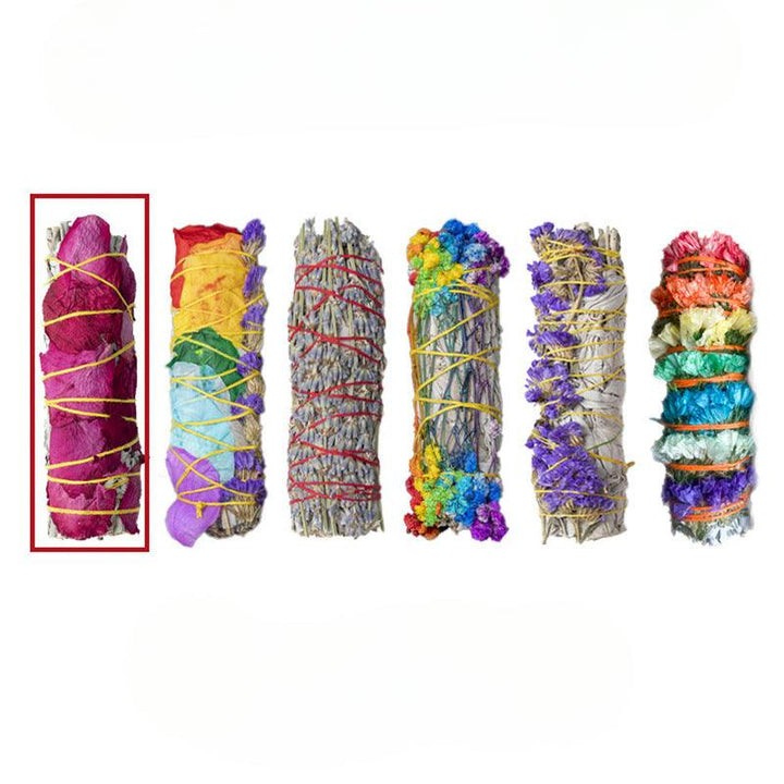 colorful floral petals white sage smudge sticks