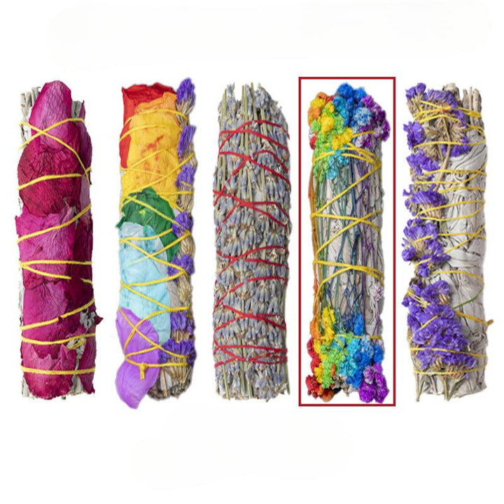 colorful floral petals white sage smudge sticks