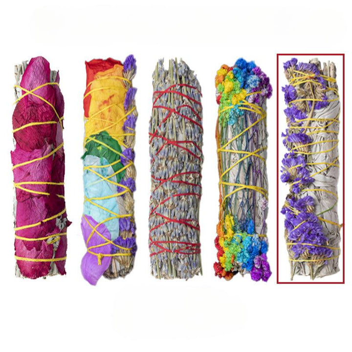 colorful floral petals white sage smudge sticks