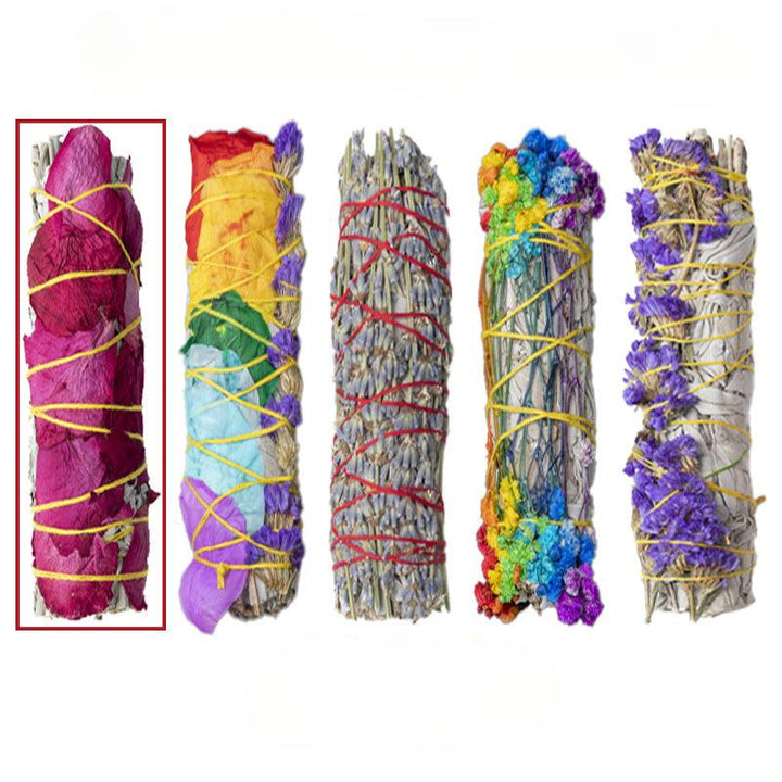 colorful floral petals white sage smudge sticks