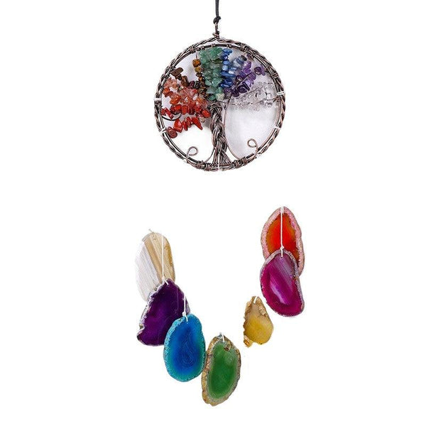 crystal agate tree of life wind chime pendant