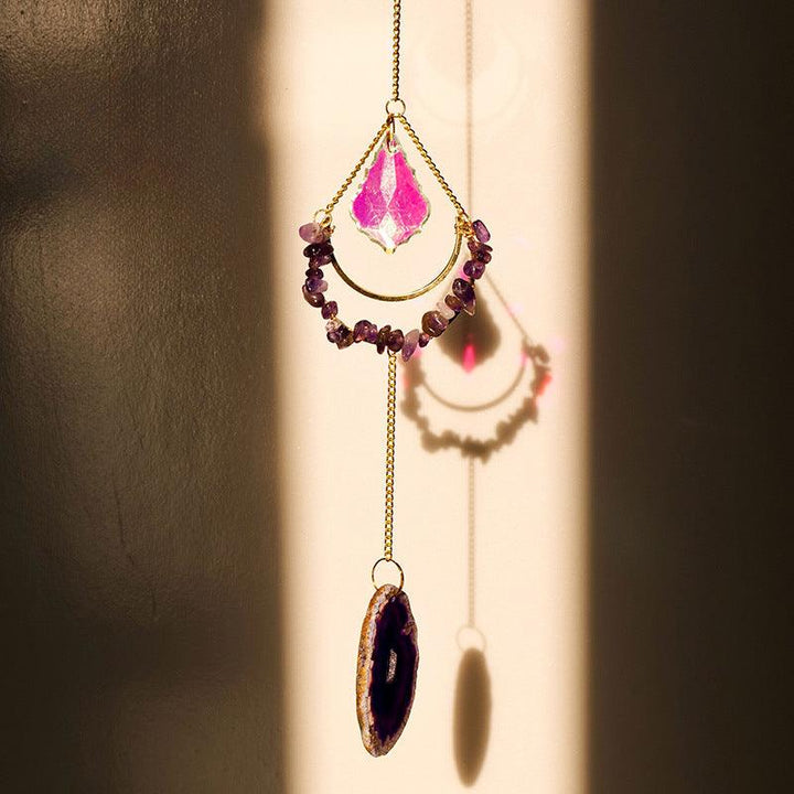Amethyst and Purple Agate crystal agate tree of life wind chime pendant