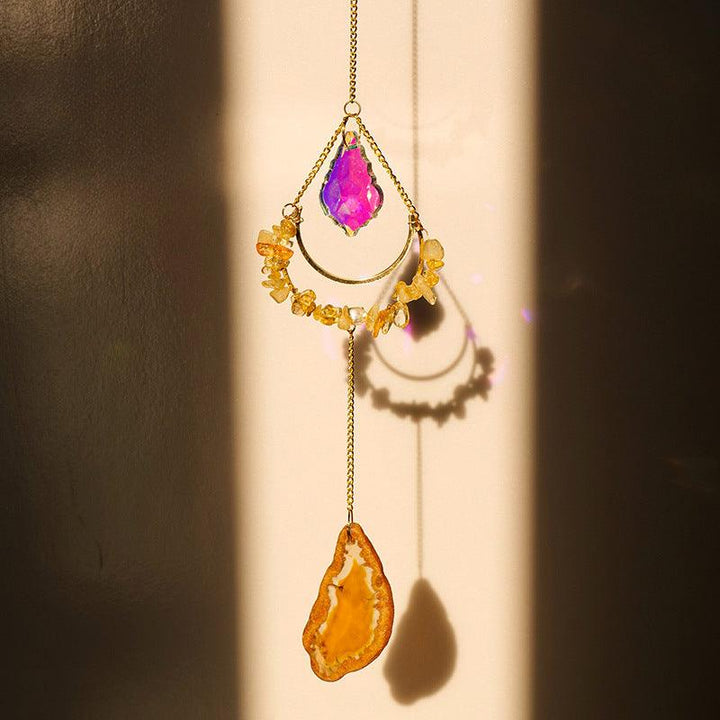 Citrine and Yellow Agate crystal agate tree of life wind chime pendant