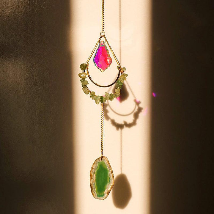 Aventurine and Green Agate crystal agate tree of life wind chime pendant