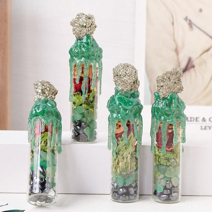crystal and chalcopyrite magic bottle spell jar ornament
