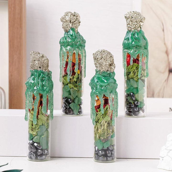 crystal and chalcopyrite magic bottle spell jar ornament