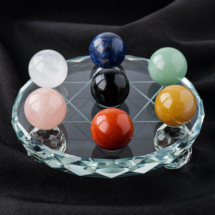crystal ball seven star array ornament rainbow crystal raw stone on the table