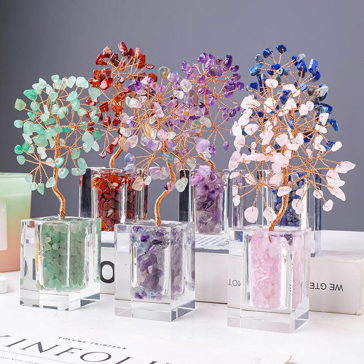 six crystal bonsai tree with transparent glass bottle base