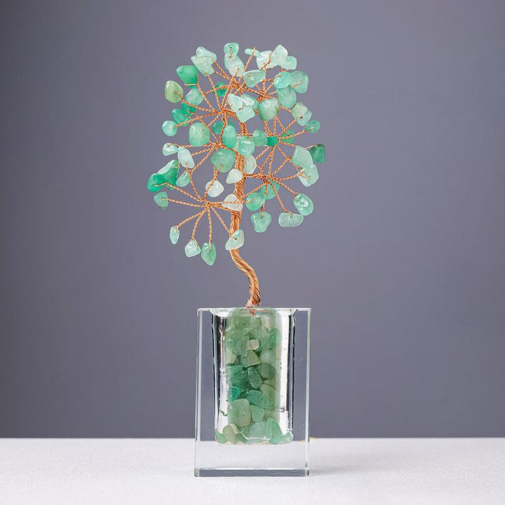 aventurine crystal bonsai tree with transparent glass bottle base