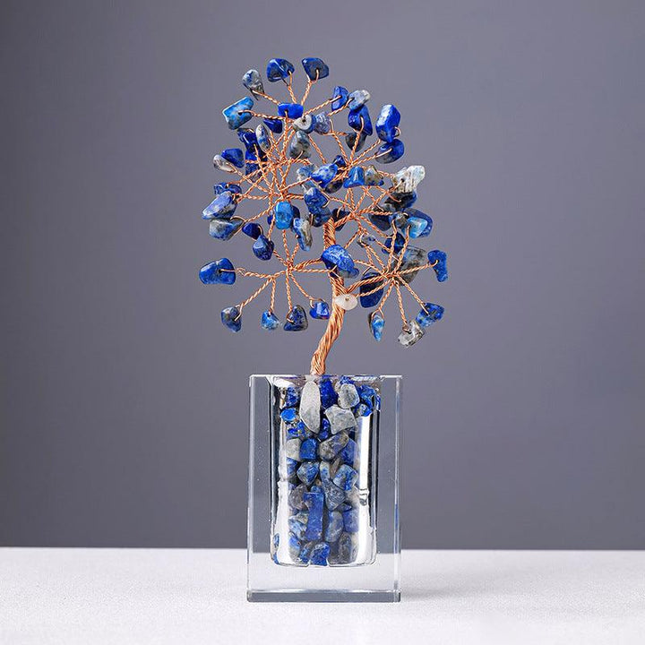 lapis lazuli crystal bonsai tree with transparent glass bottle base