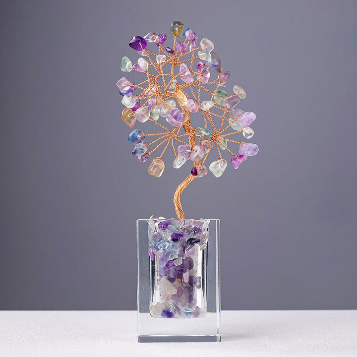 rainbow crystal bonsai tree with transparent glass bottle base