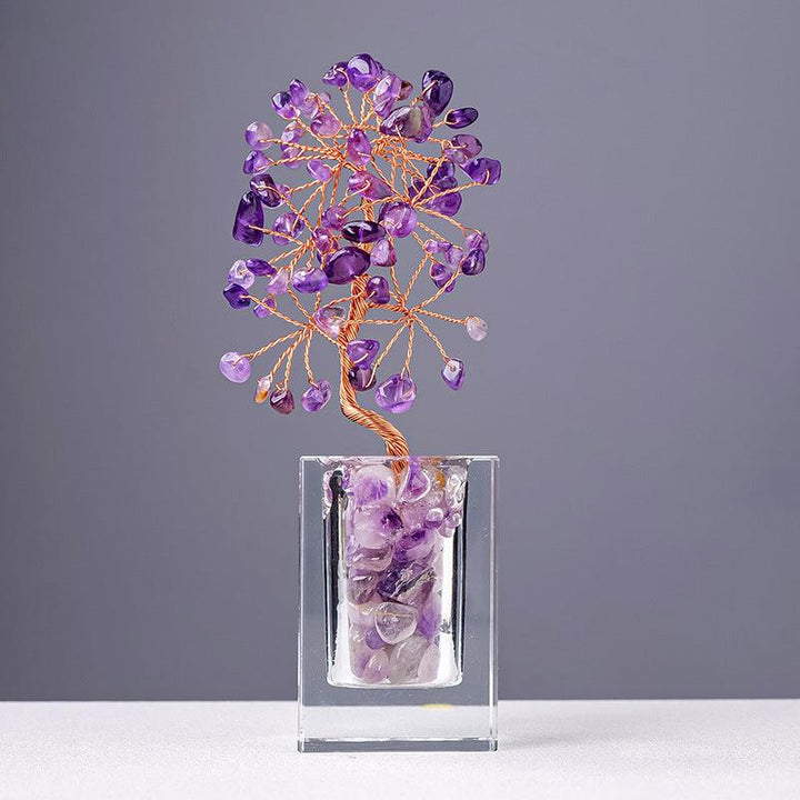 amethyst crystal bonsai tree with transparent glass bottle base