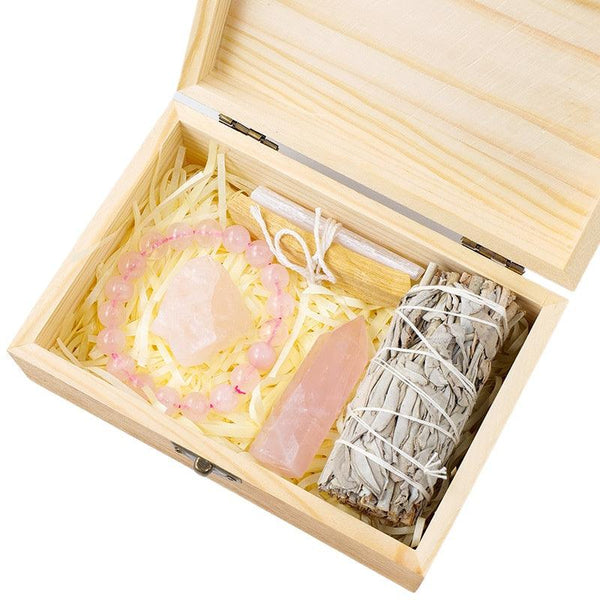 crystal bracelet and white sage purification wood box gift set