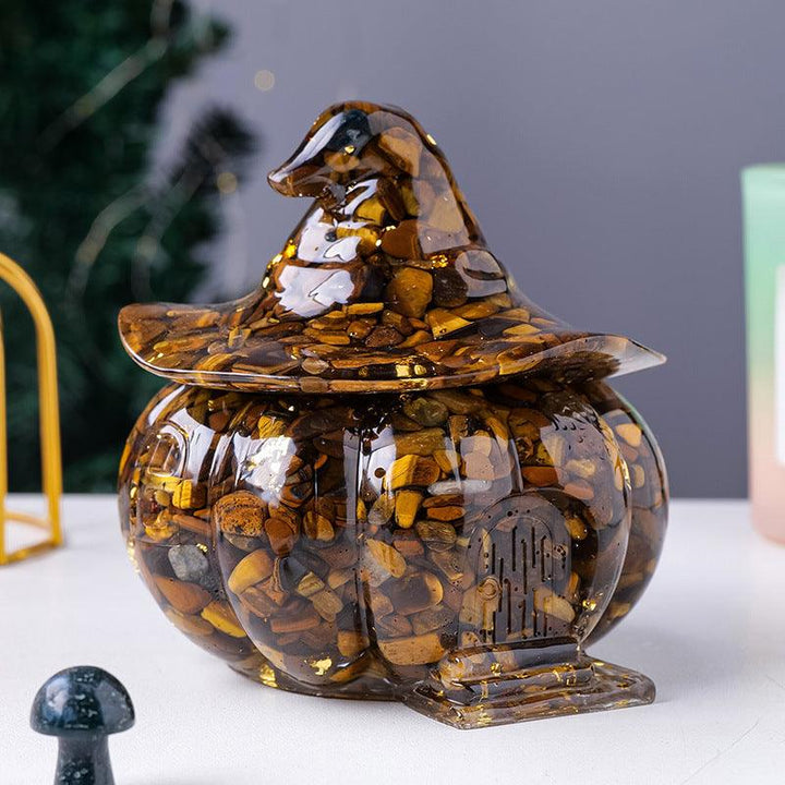 tiger's eye crystal chip resin halloween pumpkin ornament