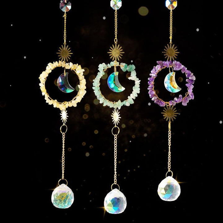 crystal energy stone sun and moon wind chime pendant
