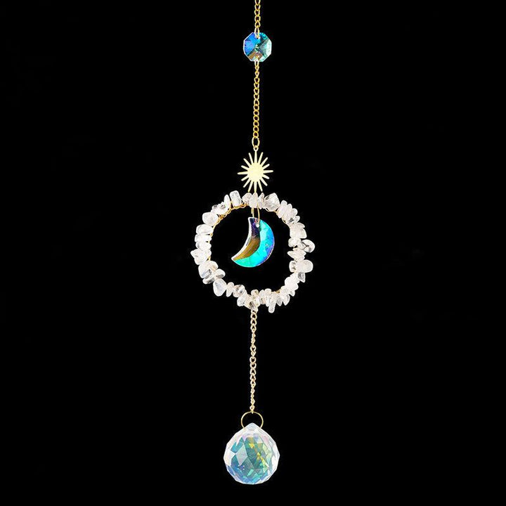 Clear Quartz crystal energy stone sun and moon wind chime pendant
