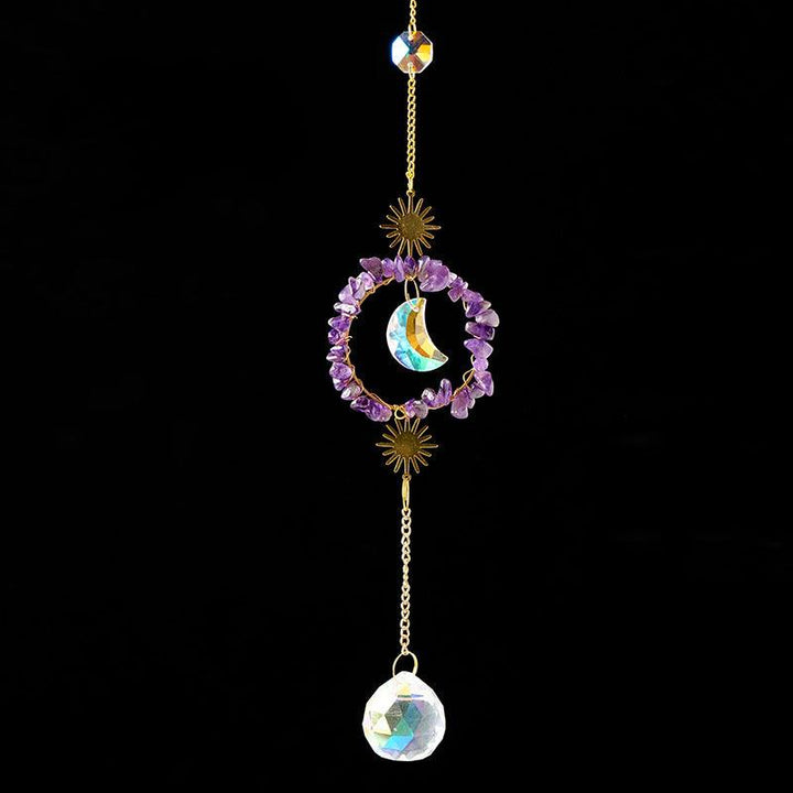 Amethyst crystal energy stone sun and moon wind chime pendant