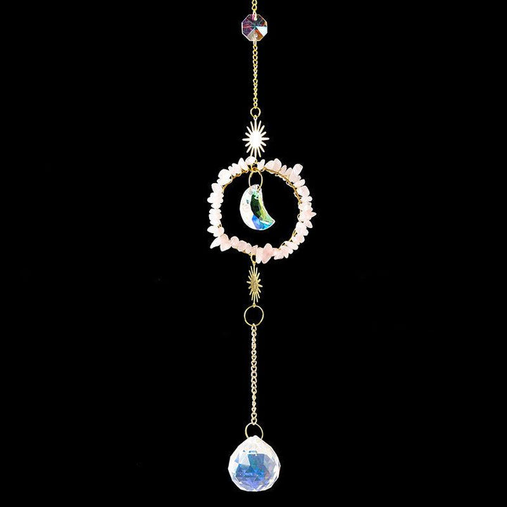 Rose Quartz crystal energy stone sun and moon wind chime pendant
