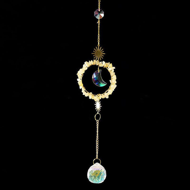 citrine crystal energy stone sun and moon wind chime pendant