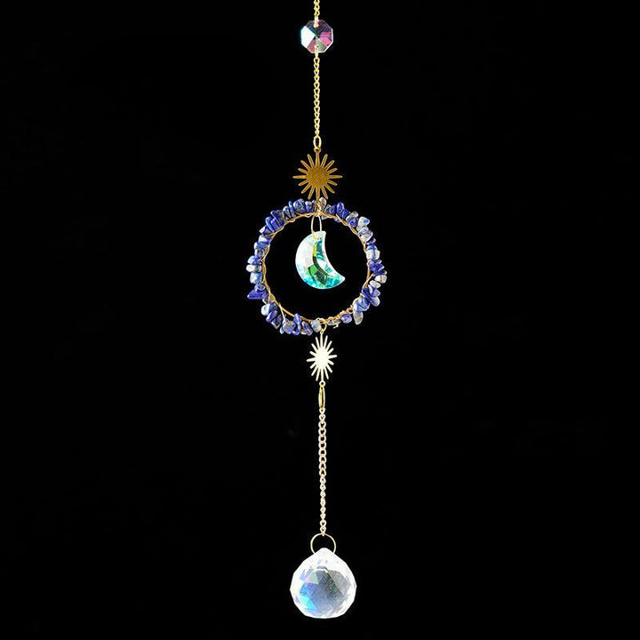 lapis lazuli crystal energy stone sun and moon wind chime pendant