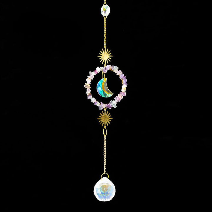 fluorite crystal energy stone sun and moon wind chime pendant