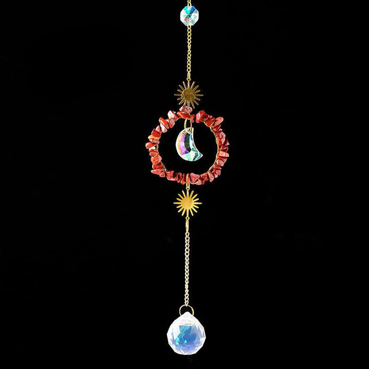 Red Jade crystal energy stone sun and moon wind chime pendant