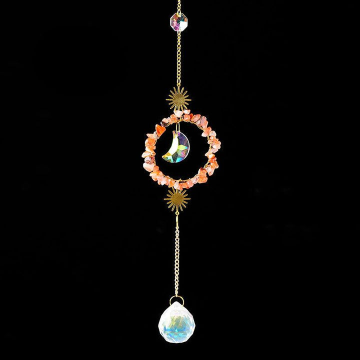 Red Agate crystal energy stone sun and moon wind chime pendant