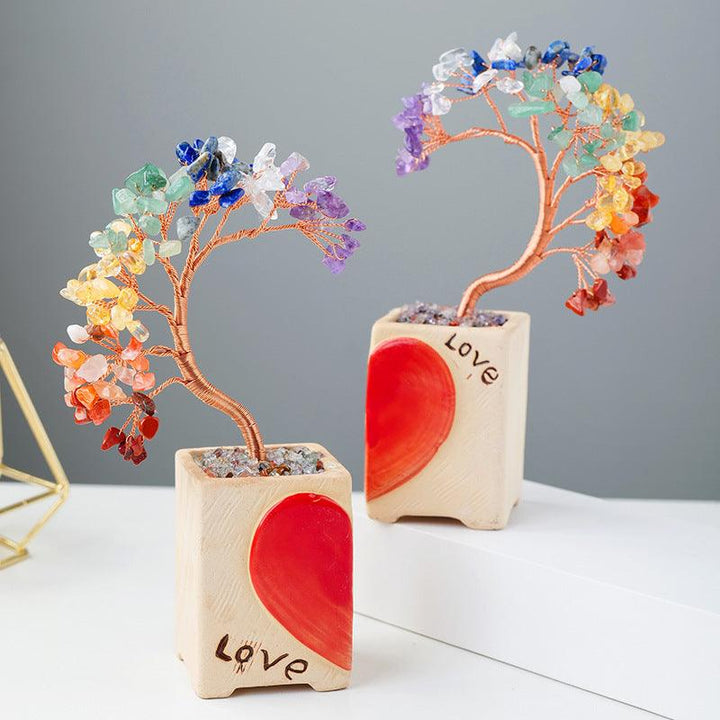 crystal heart couple bonsai tree with flowerpot base on the table